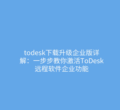 todesk下载升级企业版详解：一步步教你激活ToDesk远程软件企业功能